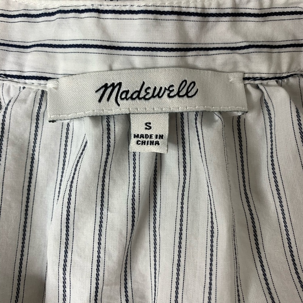 MADEWELL Button Down Shirt Navy Stripe Embroidered - Picture 5 of 8